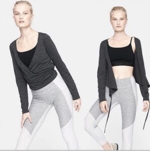 Outdoor Voices Charcoal Merino Cropped Plié Wrap top size S
